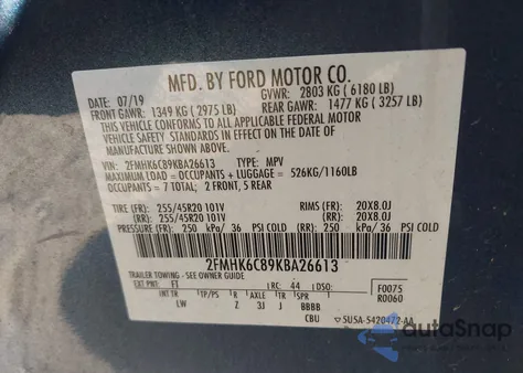 2019 Ford Flex Sel из США, поврежденный, VIN 2FMHK6C89KBA26613